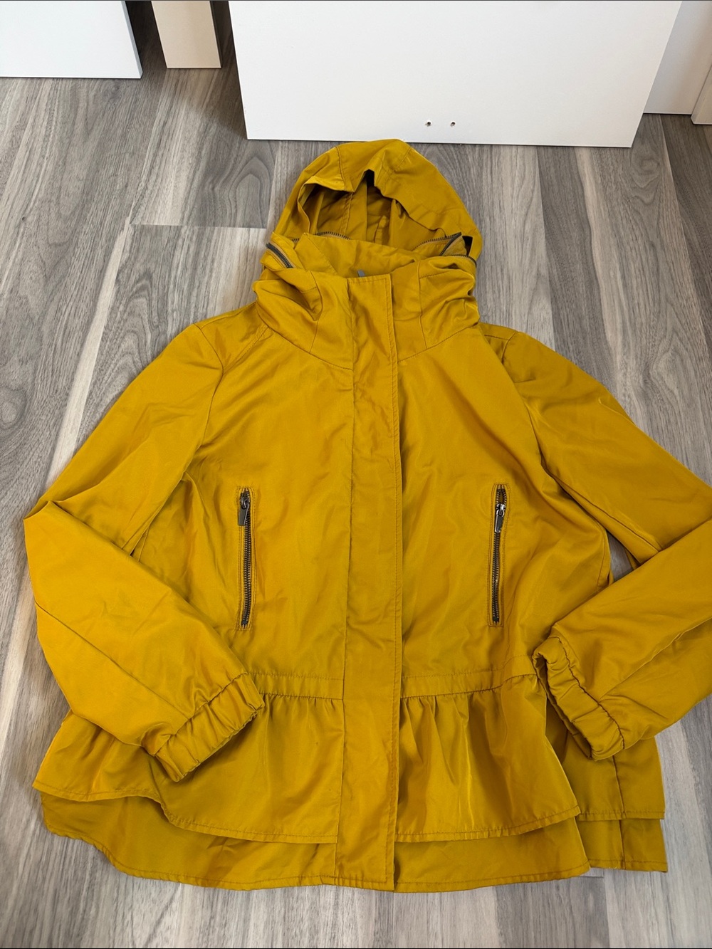 Zara Yellow Hooded Utility Jacket with Ruffle Hem